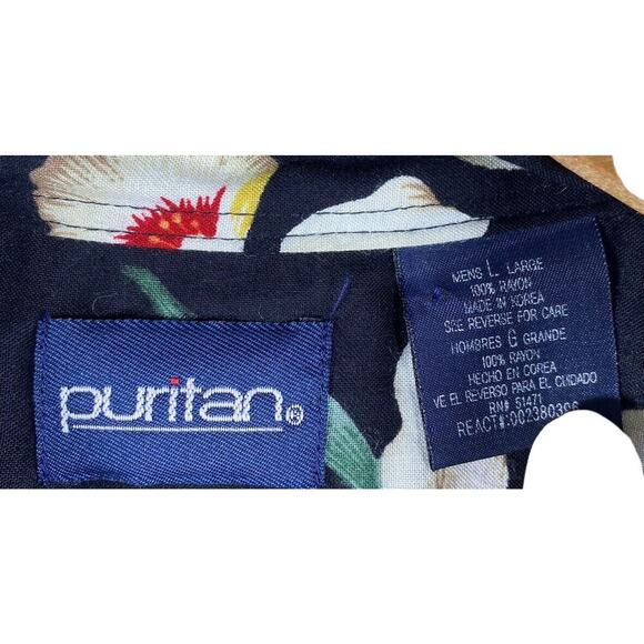 Hawaiian Shirt Size Large Mens Black Floral Button Down Tropical Cruise Y2K - Picture 5 of 5